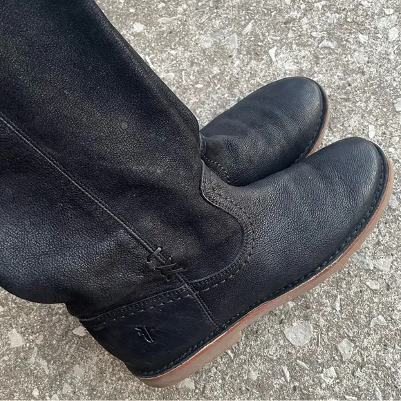 Frye | Celia X Stitch Pull On Tall Black Leather Riding Boots