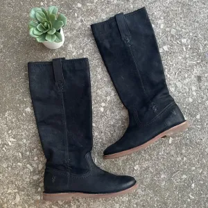 Frye | Celia X Stitch Pull On Tall Black Leather Riding Boots