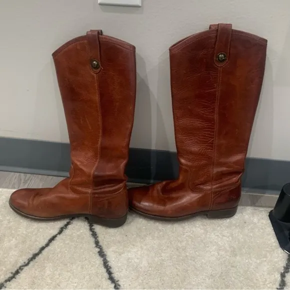 Frye Cowboy Riding Boots Melissa Button 2 in Cognac Brown