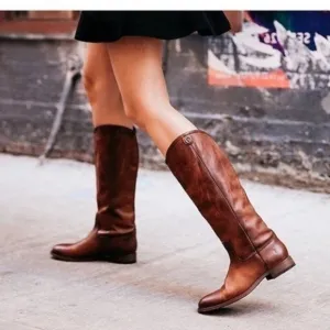 Frye Cowboy Riding Boots Melissa Button 2 in Cognac Brown