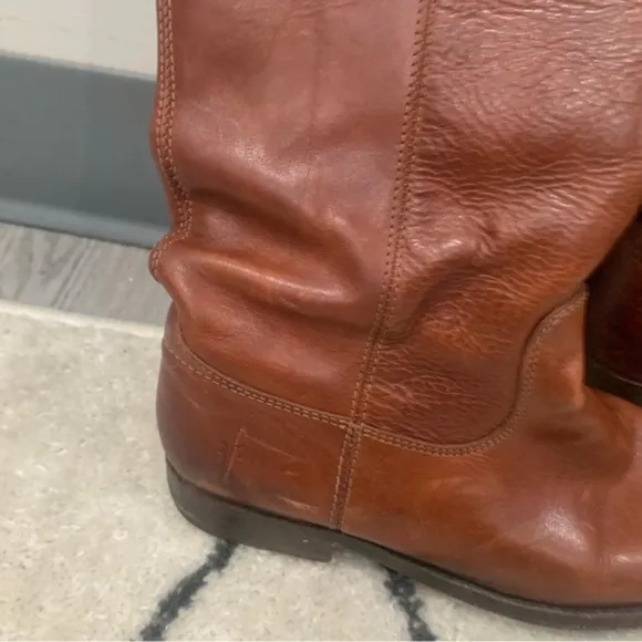 Frye Cowboy Riding Boots Melissa Button 2 in Cognac Brown