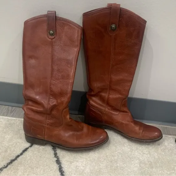Frye Cowboy Riding Boots Melissa Button 2 in Cognac Brown