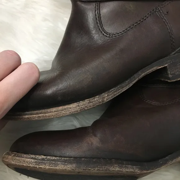 Frye Dark Brown Leather Lindsey Plate Tall Riding Boots