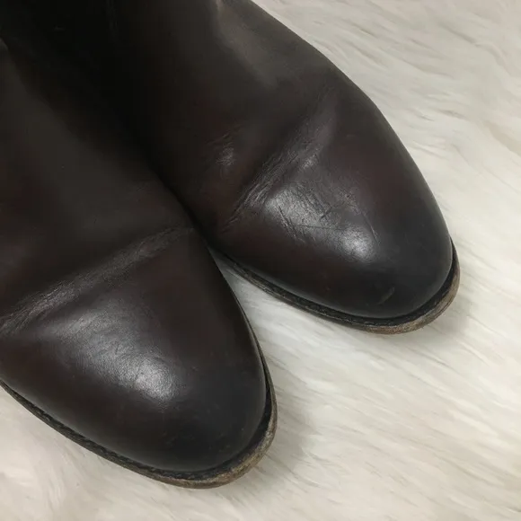Frye Dark Brown Leather Lindsey Plate Tall Riding Boots