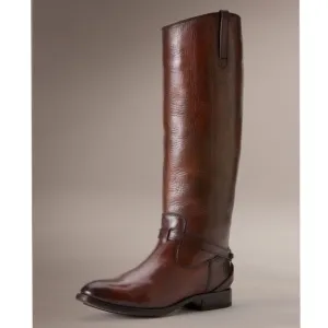 Frye Dark Brown Leather Lindsey Plate Tall Riding Boots