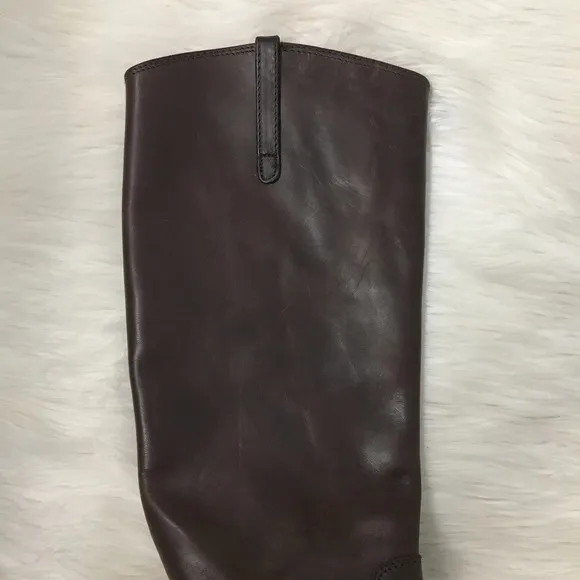 Frye Dark Brown Leather Lindsey Plate Tall Riding Boots