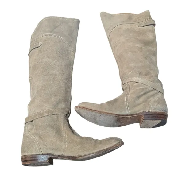 Frye Dorado Suede Boots Tan Size 8 Sand Suede Knee High Boho Classic Preppy
