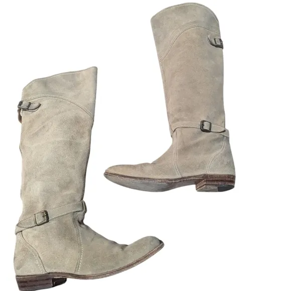 Frye Dorado Suede Boots Tan Size 8 Sand Suede Knee High Boho Classic Preppy