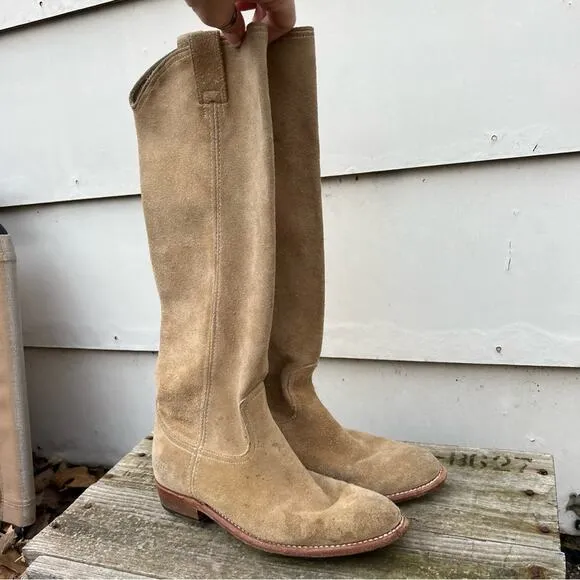 Frye Dorado tan suede leather knee high slouchy riding boots 77070 Size 7.5M