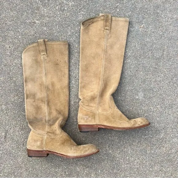 Frye Dorado tan suede leather knee high slouchy riding boots 77070 Size 7.5M