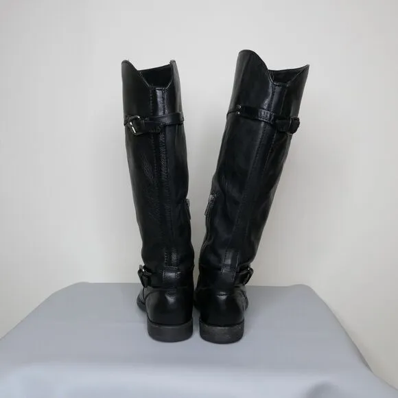 Frye Dorado Women’s Black Leather Tall Riding Boots Sz 6.5 Knee High EUC