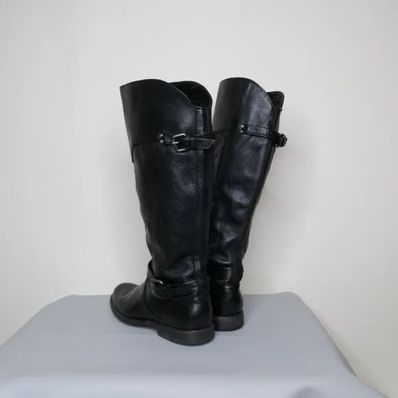 Frye Dorado Women’s Black Leather Tall Riding Boots Sz 6.5 Knee High EUC