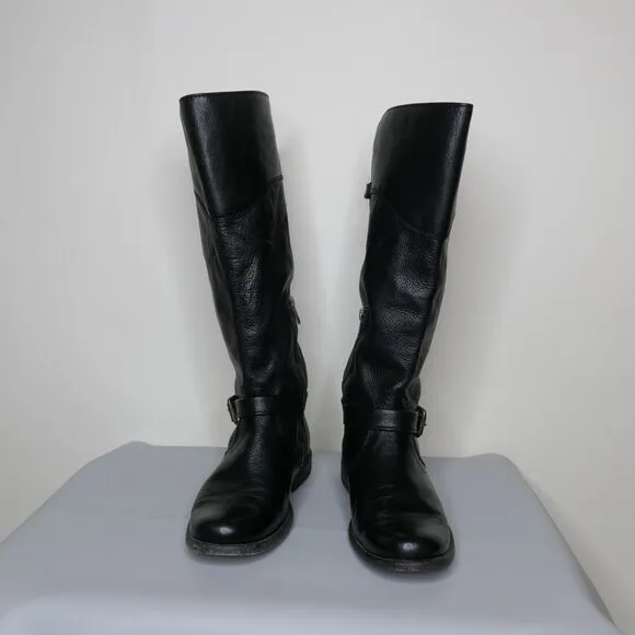 Frye Dorado Women’s Black Leather Tall Riding Boots Sz 6.5 Knee High EUC