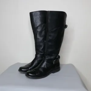 Frye Dorado Women’s Black Leather Tall Riding Boots Sz 6.5 Knee High EUC