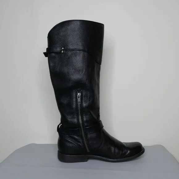 Frye Dorado Women’s Black Leather Tall Riding Boots Sz 6.5 Knee High EUC