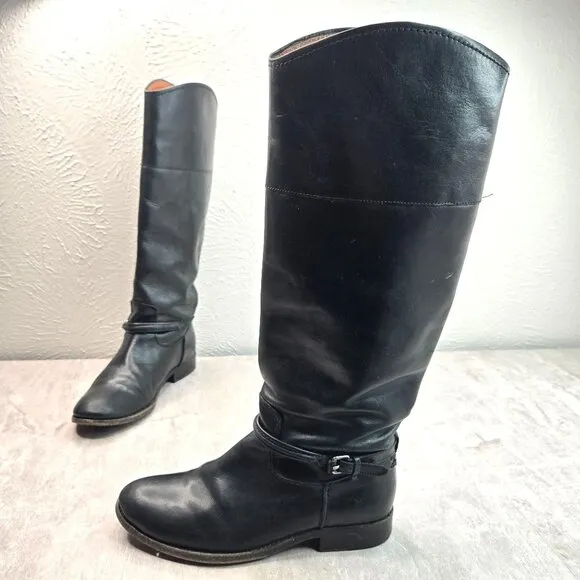Frye Equestrian Boots Sz 6.5 Black Leather Knee High Tall Western Riding Harness