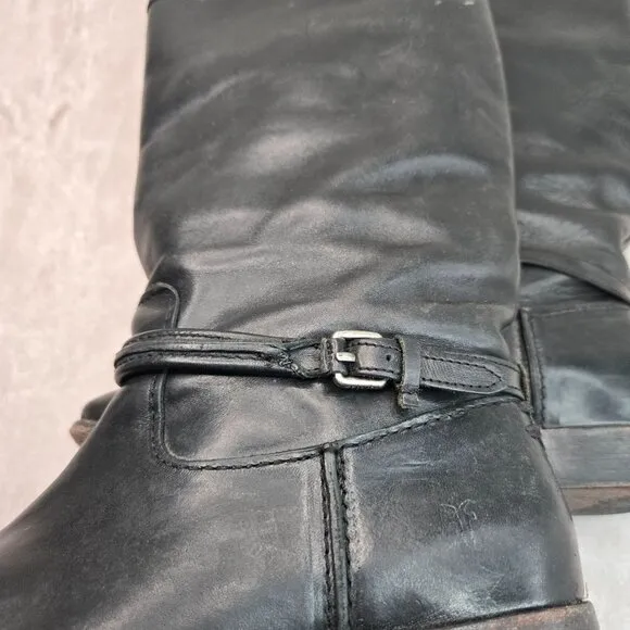 Frye Equestrian Boots Sz 6.5 Black Leather Knee High Tall Western Riding Harness