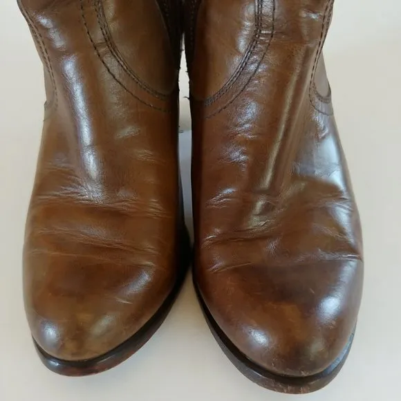 Frye Fiona Stitch Leather Midcalf Boots Buckle Design SZ 7B