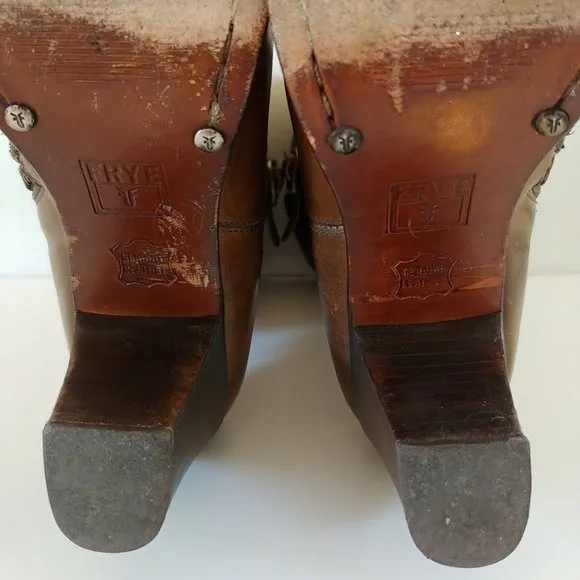 Frye Fiona Stitch Leather Midcalf Boots Buckle Design SZ 7B