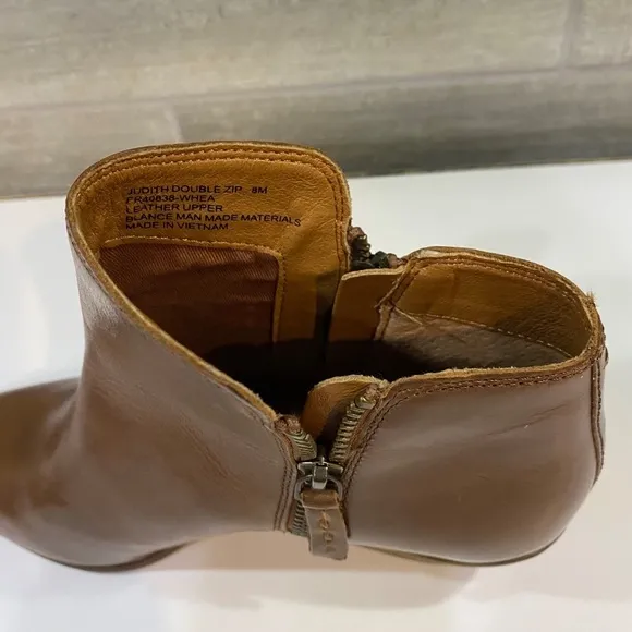 FRYE JUDITH DOUBLE ZIP BROWN SOFT LEATHER ANKLE BOOTS SIZE 8