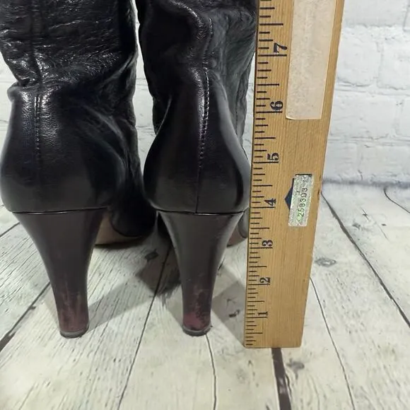 Frye Knee High Boots Women Size 9 Black Snakesking Leather Pull On Ava Tall Shoe