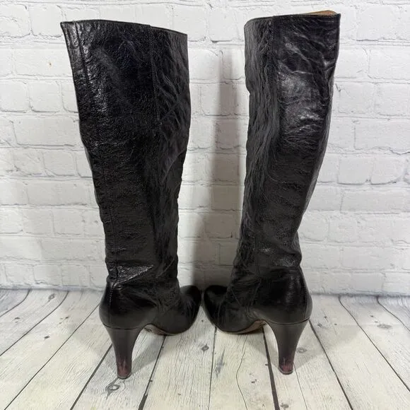 Frye Knee High Boots Women Size 9 Black Snakesking Leather Pull On Ava Tall Shoe