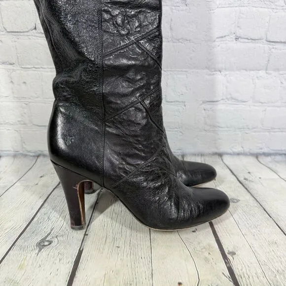 Frye Knee High Boots Women Size 9 Black Snakesking Leather Pull On Ava Tall Shoe