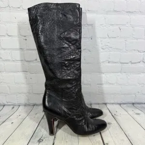 Frye Knee High Boots Women Size 9 Black Snakesking Leather Pull On Ava Tall Shoe