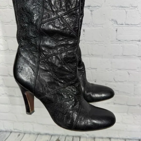 Frye Knee High Boots Women Size 9 Black Snakesking Leather Pull On Ava Tall Shoe
