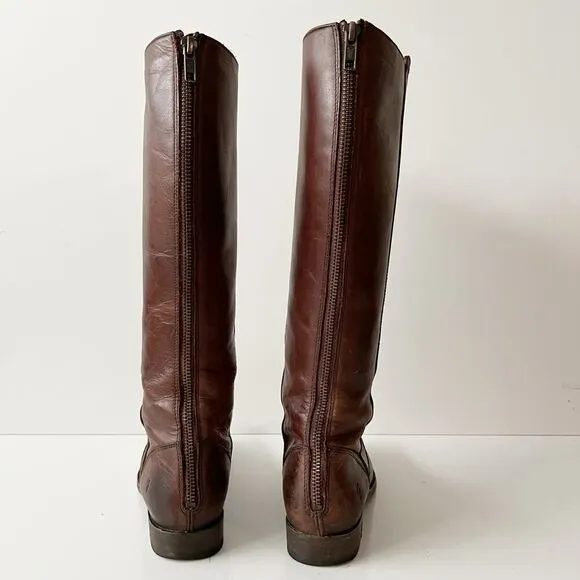 Frye Knee High Distressed Leather Boots Equestrian Riding Moto Biker Brown 5.5