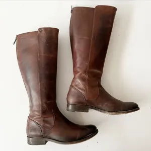 Frye Knee High Distressed Leather Boots Equestrian Riding Moto Biker Brown 5.5