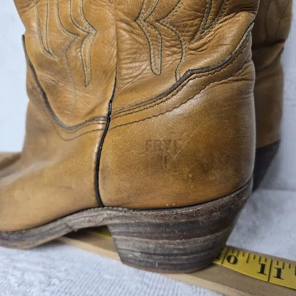 Frye Leather Cowgirl Brown Almond Boots Women 8 Vintage Western Embroidery Waves