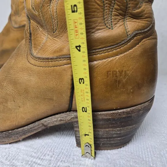 Frye Leather Cowgirl Brown Almond Boots Women 8 Vintage Western Embroidery Waves