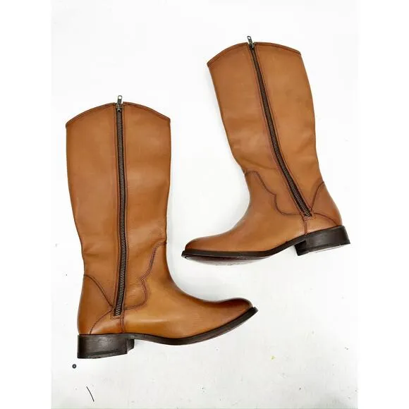 Frye Marissa Medallion Cognac Brown Leather Riding Boots 7 NEW