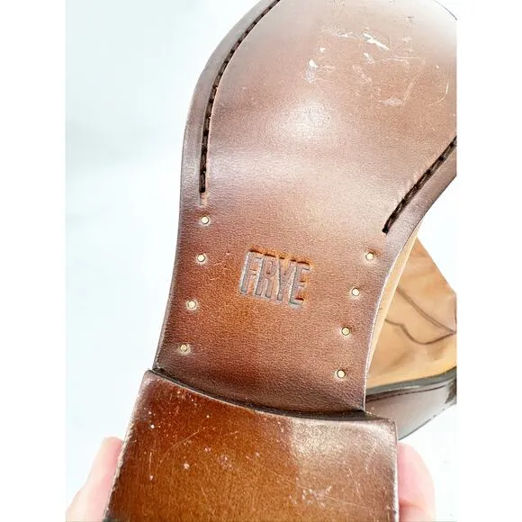 Frye Marissa Medallion Cognac Brown Leather Riding Boots 7 NEW