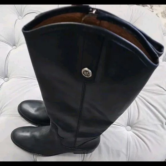 Frye Melissa 40254 Button Black Leather Tall Riding Boots Zip Up Womens Shoes 10