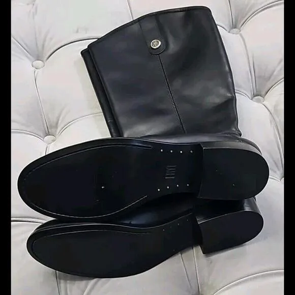 Frye Melissa 40254 Button Black Leather Tall Riding Boots Zip Up Womens Shoes 10