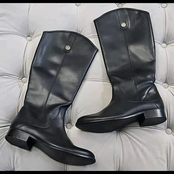 Frye Melissa 40254 Button Black Leather Tall Riding Boots Zip Up Womens Shoes 10