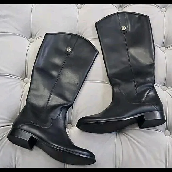 Frye Melissa 40254 Button Black Leather Tall Riding Boots Zip Up Womens Shoes 10