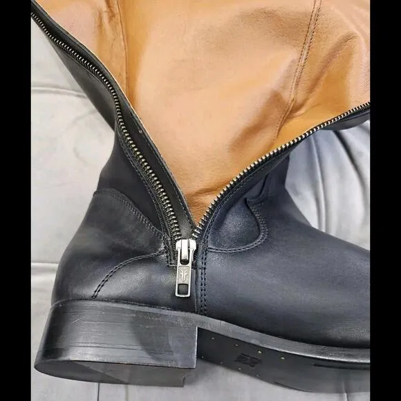 Frye Melissa 40254 Button Black Leather Tall Riding Boots Zip Up Womens Shoes 10