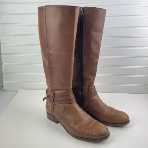 FRYE Melissa Belted Tall Cognac Leather Equestrian Zip Riding Boots Size 8.5 B
