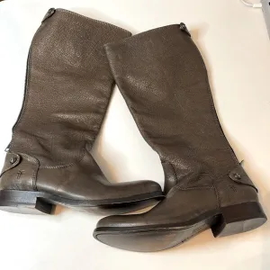FRYE Melissa Button Back Zip Size 6 1/2 B Knee High Brown Leather Rider Boots