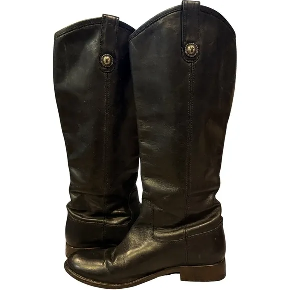FRYE MELISSA BUTTON Black Riding Leather Knee high Equestrian Boots Womens Sz 7