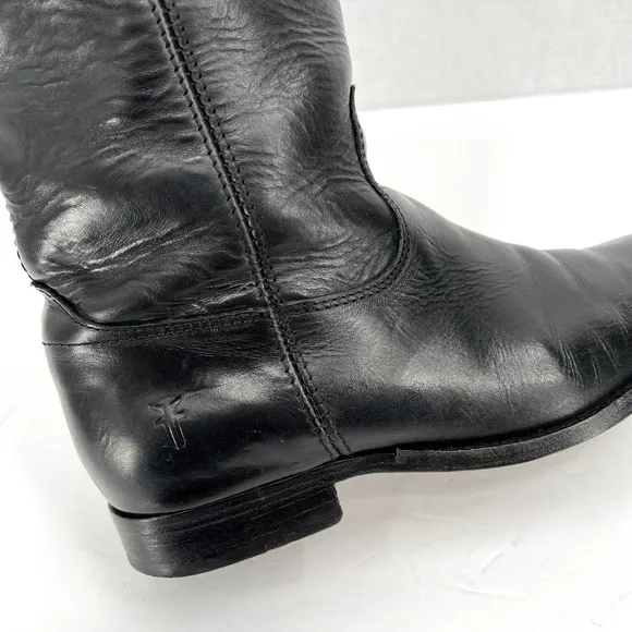 FRYE Melissa Button Boot Shoes Womens 6 Black Knee High Pull On Leather *FLAWED