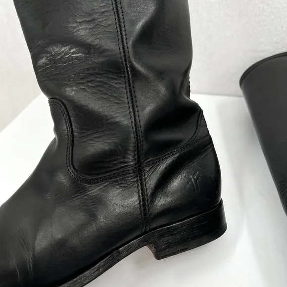 FRYE Melissa Button Boot Shoes Womens 6 Black Knee High Pull On Leather *FLAWED