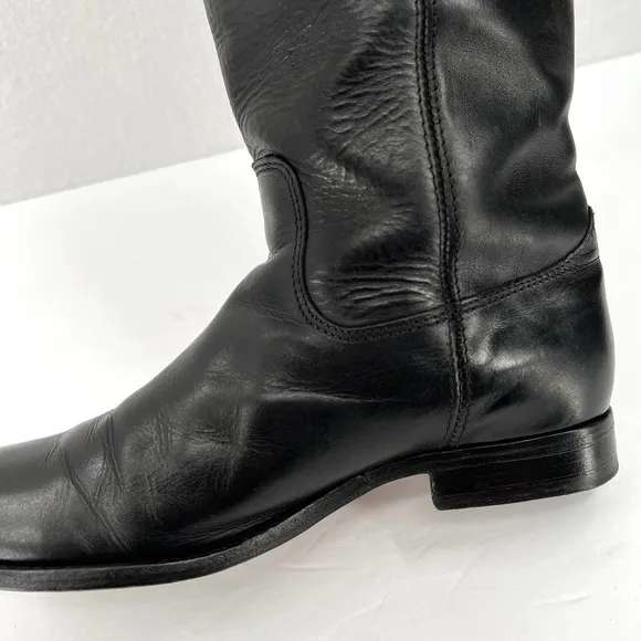 FRYE Melissa Button Boot Shoes Womens 6 Black Knee High Pull On Leather *FLAWED