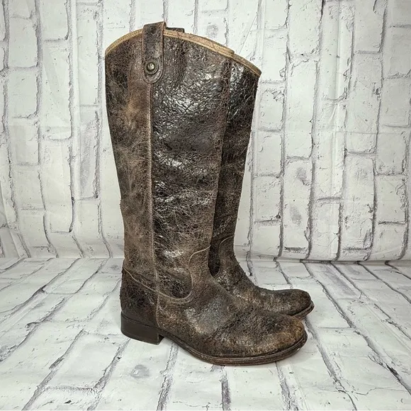 Frye Melissa Button Glaze Distressed Leather Tall Riding Boots 7.5 Western 77164