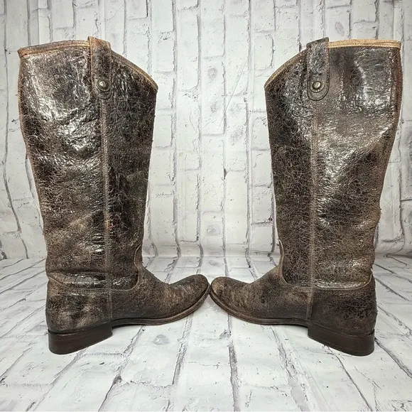 Frye Melissa Button Glaze Distressed Leather Tall Riding Boots 7.5 Western 77164