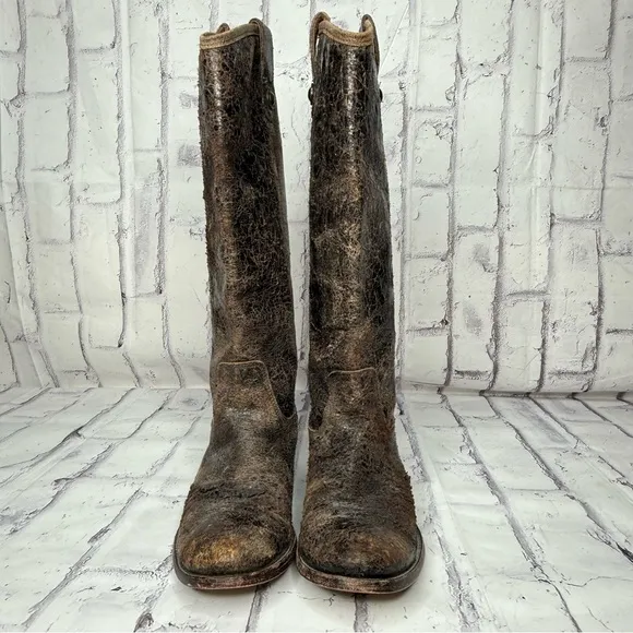 Frye Melissa Button Glaze Distressed Leather Tall Riding Boots 7.5 Western 77164