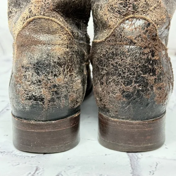 Frye Melissa Button Glaze Distressed Leather Tall Riding Boots 7.5 Western 77164